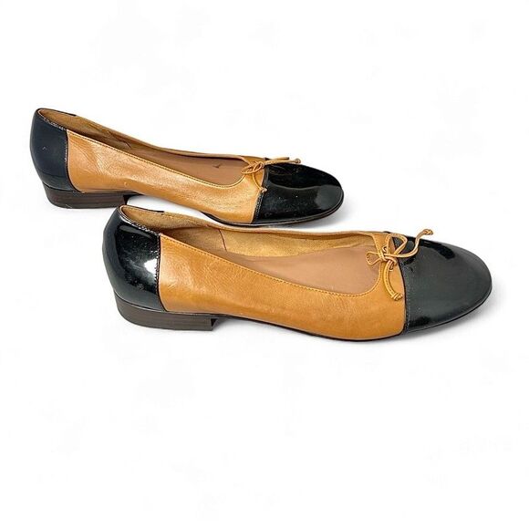 Circa Joan & David Women’s Size 9M Ballet Flats Cognac Leather Black Patent Toe - Picture 3 of 9